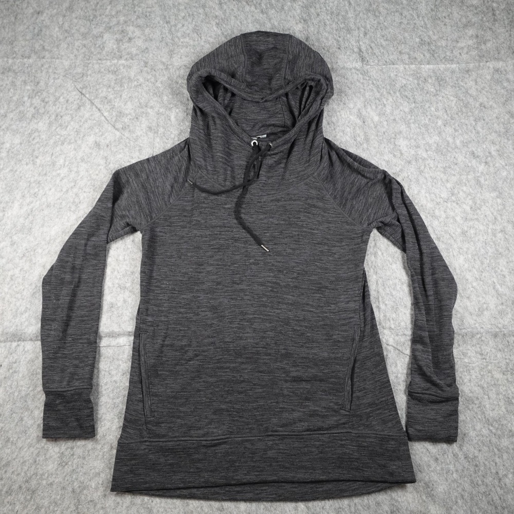 Athleta Hoodie Women Small Gray Techie Sweat Cowl Neck Raglan Sleeve Sweatshirt